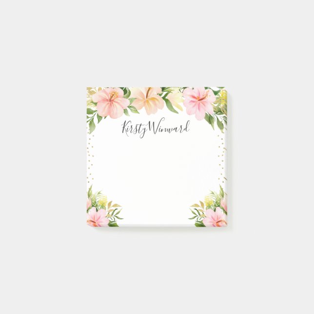 Post-it® Fleurs tropicales à l'aquarelle et confettis dorés (Devant)