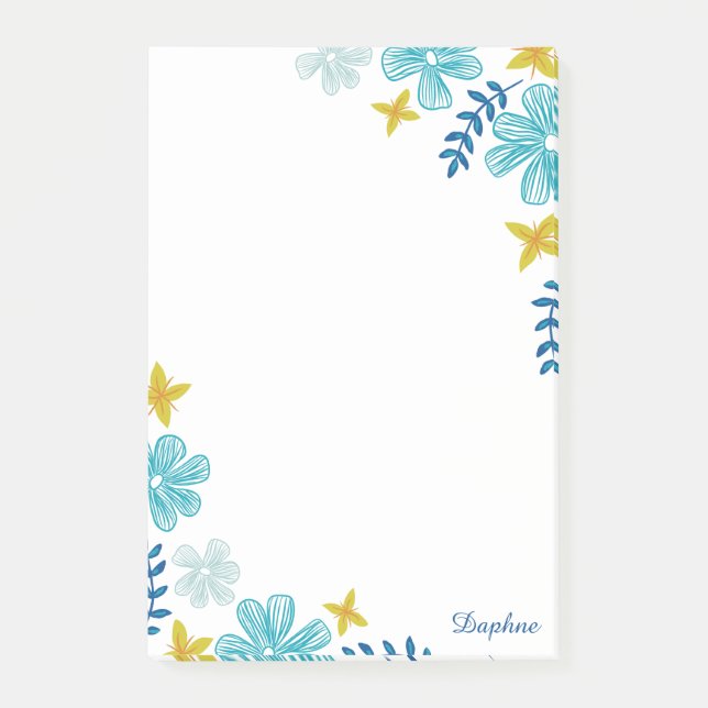 Post-it® Fleurs tropicales Turquoise - Ajouter Votre Nom (Devant)