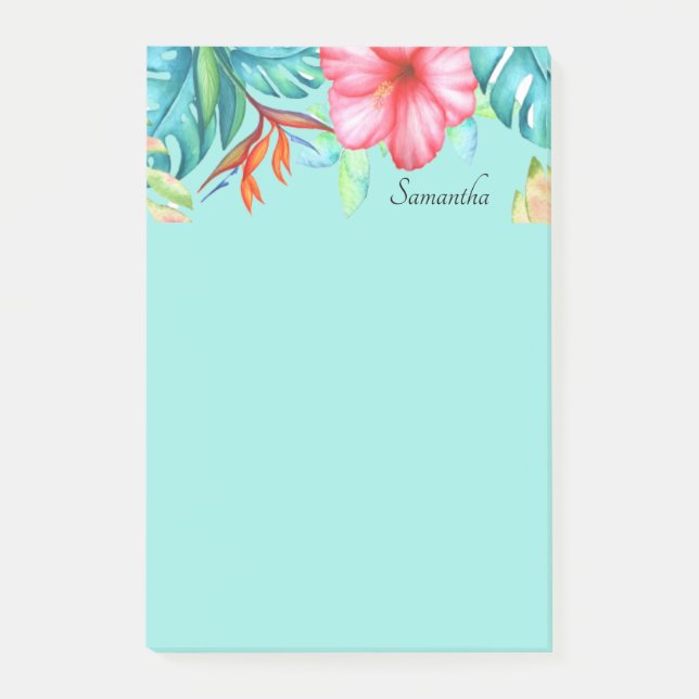 Post-it® Fleurs tropicales Turquoise personnalisé