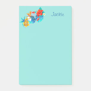 Post-it® Fleurs tropicales turquoise personnalisées 4x6