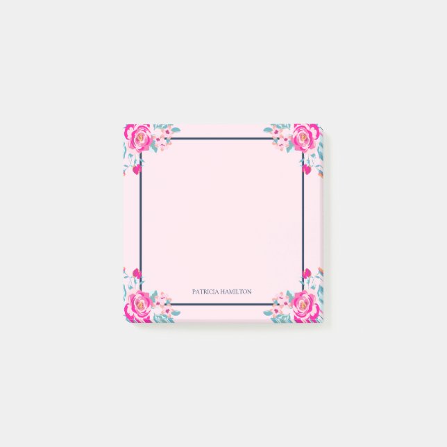 Post-it® Fleurs vibrantes rose chaud sur nom personnalisé b (Devant)