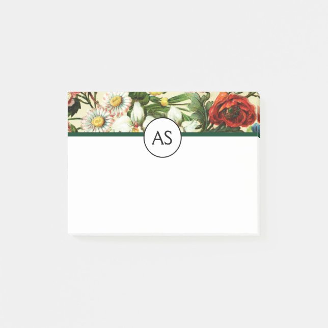 Post-it® Fleurs vintages monogramme pays floral (Devant)