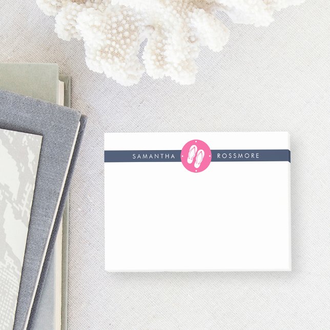 Post-it® Flip Flops Preppy Fuchsia Rose & Navy Stripe (Créateur téléchargé)