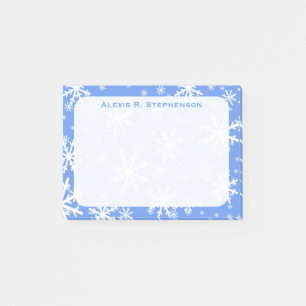 Post-it® Flocons de neige d'hiver de monogramme sur le bleu