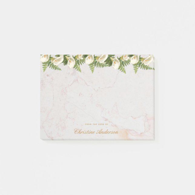 Post-it® Floral Blanc Calla Lilies Marbre Golden Script (Devant)