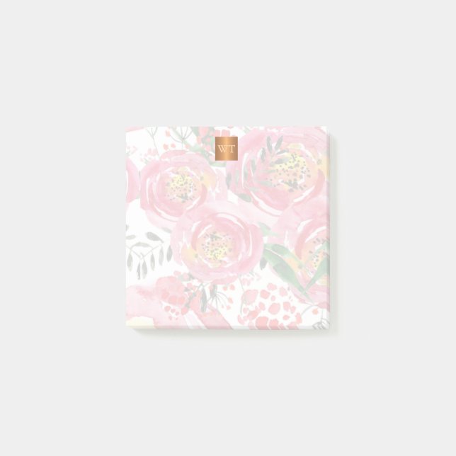 Post-it® Floral chic or métallique cuivre monogrammé (Devant)