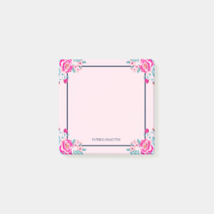Post-it® Floral Rose Chaud Vibrant Sur Blush Nom Personnali