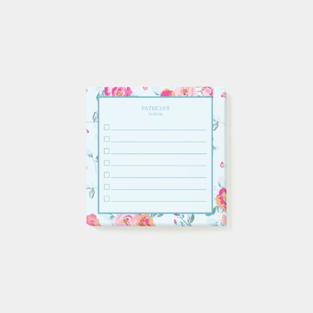 Post-it® Floral Rose Vibrant Sur La Monnaie Nom Personnalis (Devant)