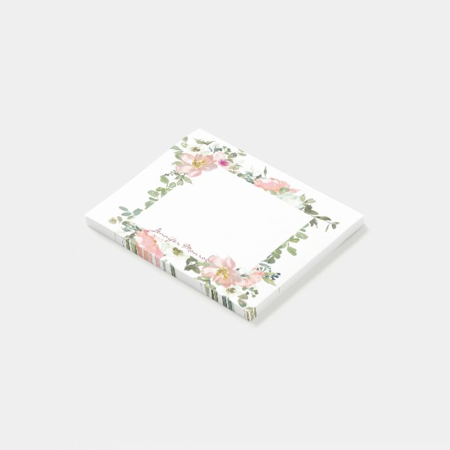 Post-it® Flore aquarelle rose personnalisée (Incliné)