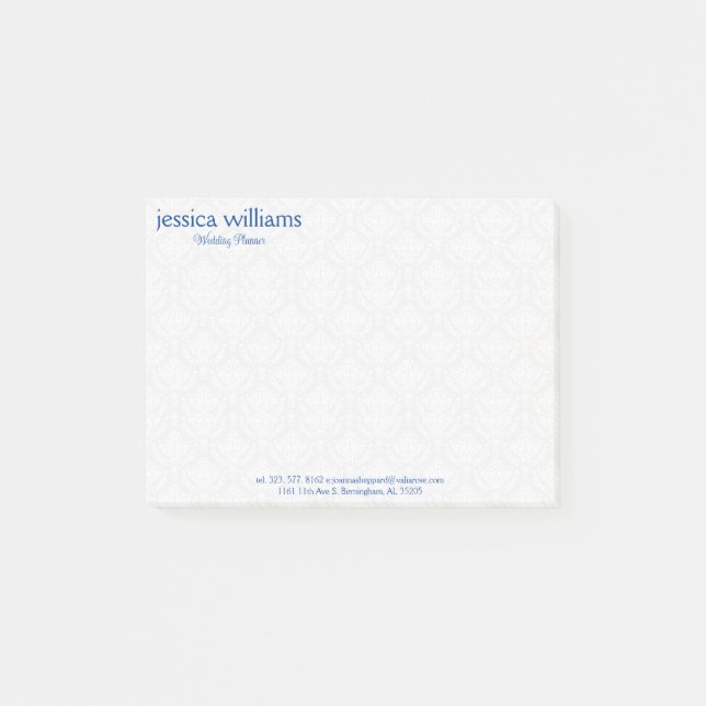 Post-it® Fond en damas blanc avec typographie bleue (Devant)