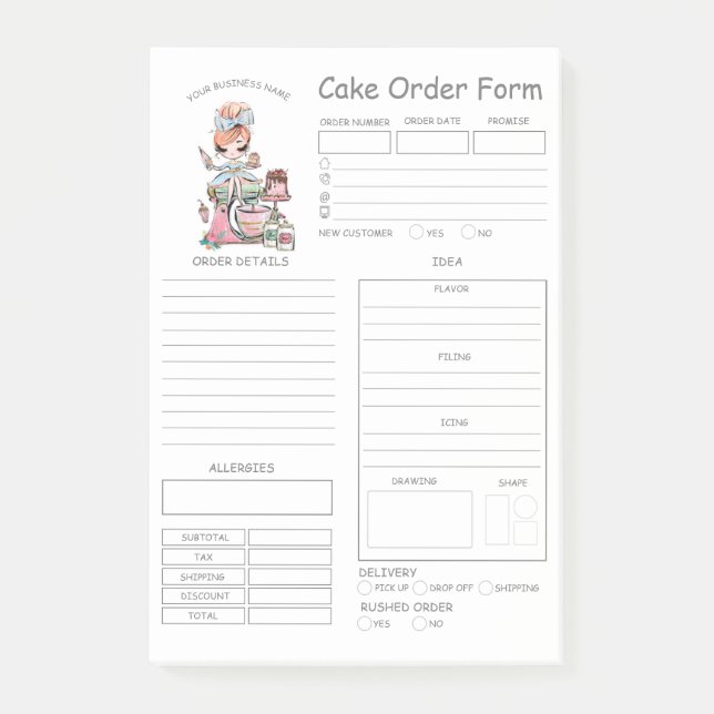 Post-it® Formulaire de commande de gâteau de boulangerie pe (Devant)