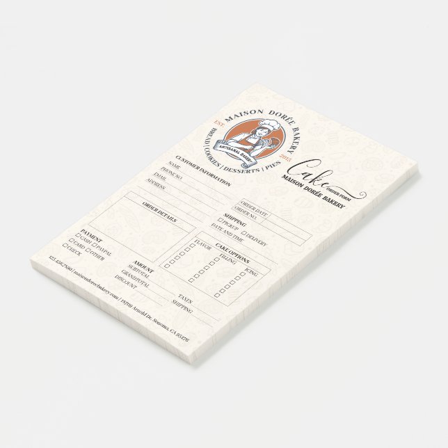 Post-it® Formulaire de commande pour pâtissier en boulanger (Incliné)