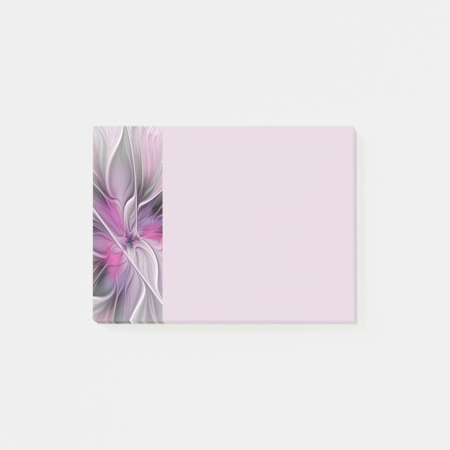 Post-it® Fractal Floral Moderne Abstrait Fleur Rose Gris (Devant)