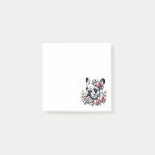 Post-it® Français Bulldog Floral noir et blanc
