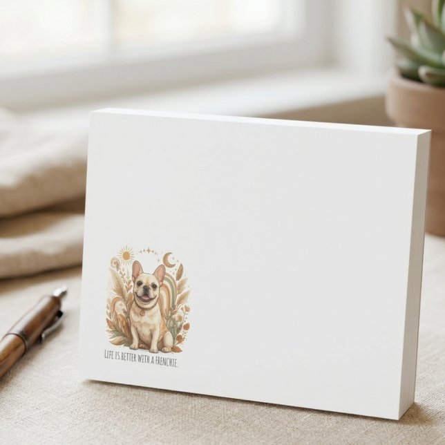 Post-it® Frenchie bohème neutre céleste (A cozy desk notepad for Frenchie lovers, perfect for jotting down reminders throughout the workday.)