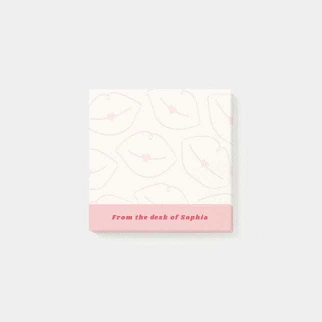 Post-it® From The Desk Of Custom Name Lips Pattern Pink (Devant)