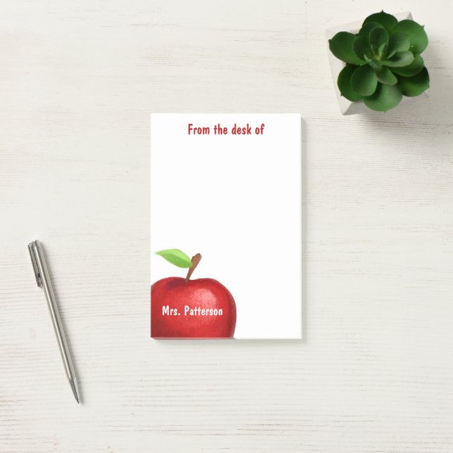 Post-it® From the Desk of Teacher Red Apple Personalized  (Bureau)