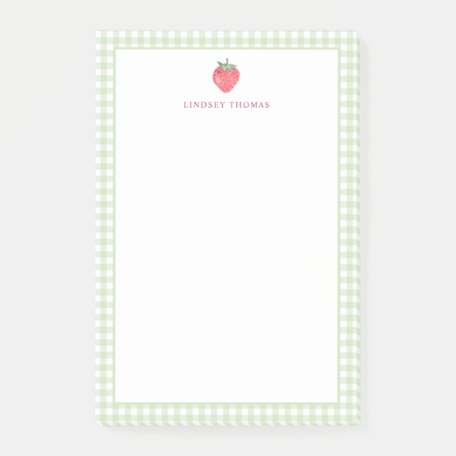 Post-it® Frontière à carreaux verts personnalisée fraise (Devant)