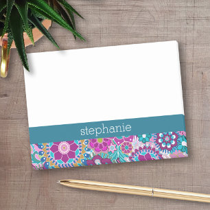 Post-it® Funky Teal and Pink Floral Pattern - Add Name