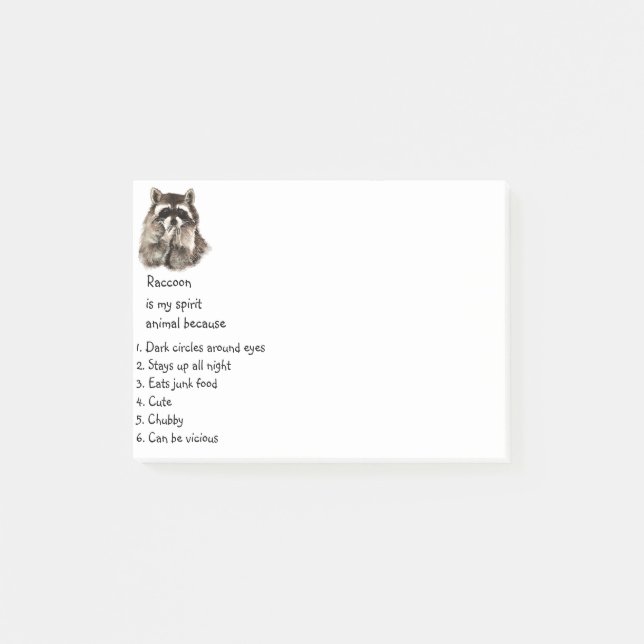 Post-it® Funny Raccoon Spirit Animal Humour mignon Aquarell (Devant)