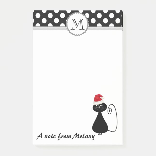 Post-it® Funny whimsical Père Noël chat pois monogramme (Devant)
