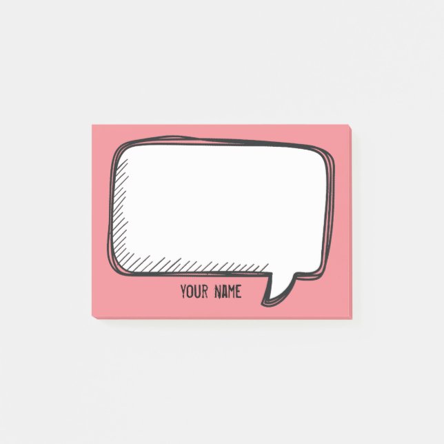 Post-it® Funny White Talk bulle sur rose Nom personnalisé (Devant)