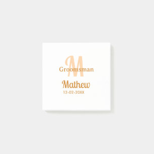Post-it® garçon d'honneur orange nom lettre date pastel mas