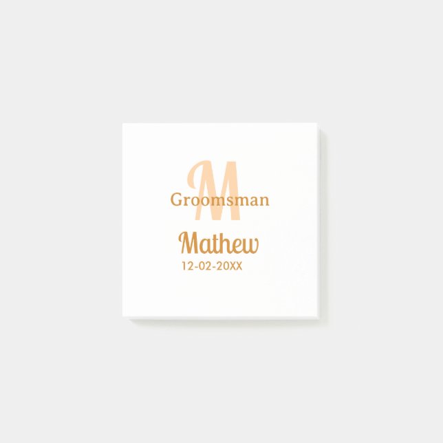 Post-it® garçon d'honneur orange nom lettre date pastel mas (Devant)