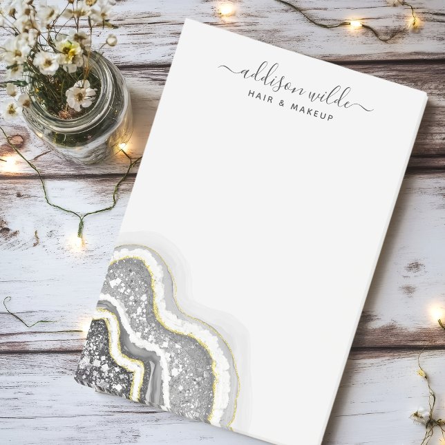 Post-it® Géode d'agate à paillettes noir et blanc Luxe Entr (Créateur téléchargé)
