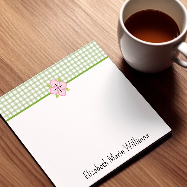 Post-it® Gingham Vert Floral Rose Personnalisé (Créateur téléchargé)