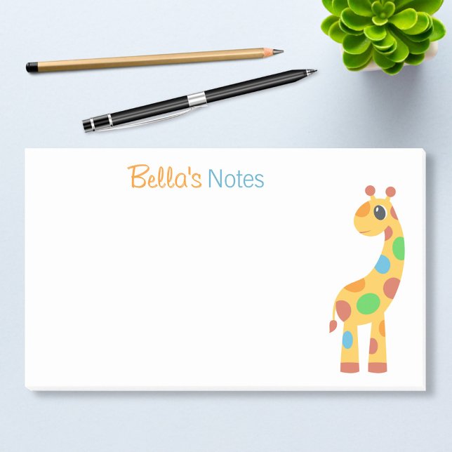 Post-it® Giraffe de dessin coloré Nom personnalisé (Créateur téléchargé)