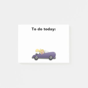 Post-it® Girl in Purple Car Post It Note