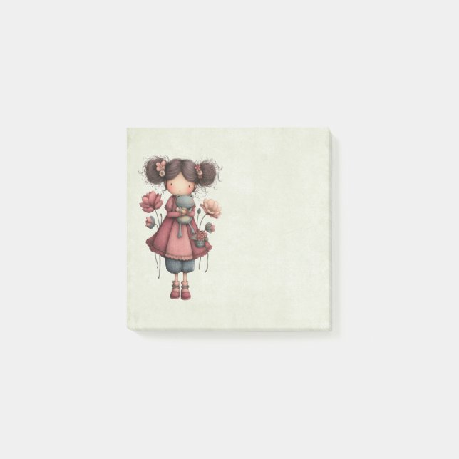 Post-it® Girl with A Frog Doll Cute Whimsical (Devant)