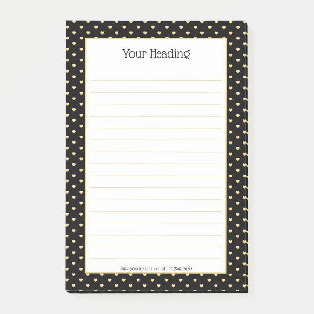 Post-it® Girly Hearts Faux Gold Foil Black Motif (Devant)