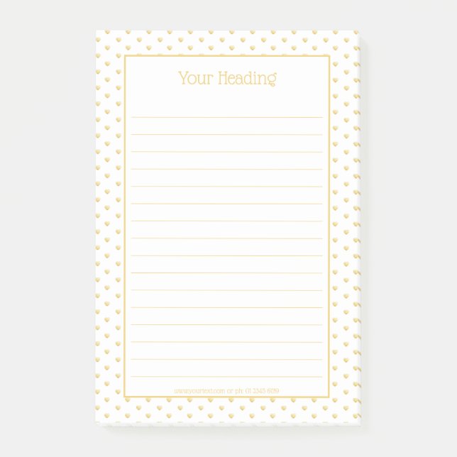 Post-it® Girly Hearts Faux Gold Foil Motif blanc (Devant)