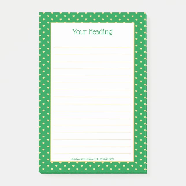 Post-it® Girly Hearts Faux Gold Foil Motif émeraude (Devant)