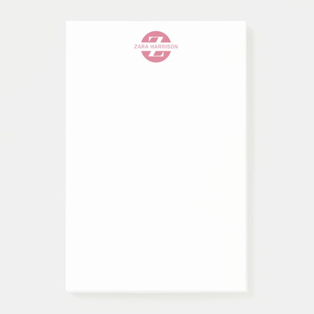 Post-it® Girly Pink Circle Name Minimal Business Monogram (Devant)