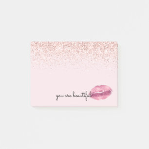 Post-it® Glam Rose Kiss Lips Blush Parties scintillant