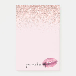 Post-it® Glam Rose Kiss Lips Blush Parties scintillant