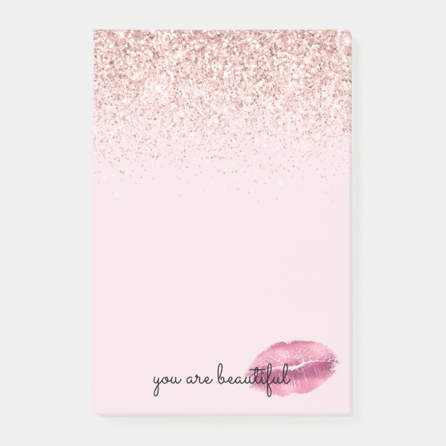 Post-it® Glam Rose Kiss Lips Blush Parties scintillant    (Devant)