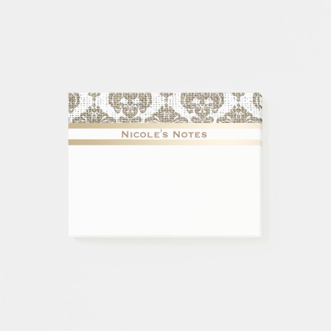 Post-it® Glamor Rustique Burlap Royal Damask Chic Moderne (Devant)