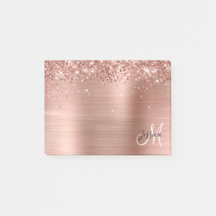 Post-it® Glitter Rose or huile noir et blanc Monogramme