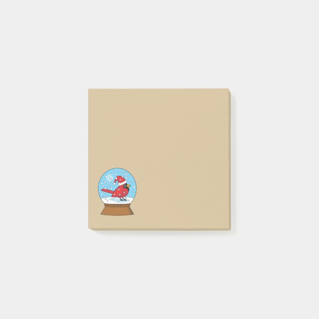 Post-it® Globe des neiges avec cardinal rouge mignon (Devant)