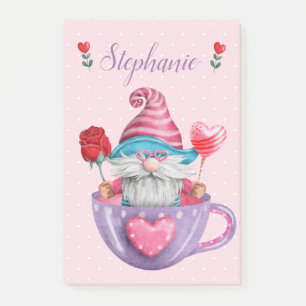 Post-it® Gnome Fantaisiste dans une Tasse de Thé Cœurs & Fl