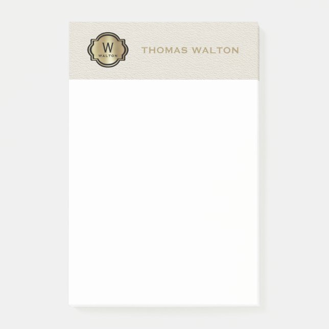 Post-it® Gold Monogram Creamy White Leather Look Elegant (Devant)