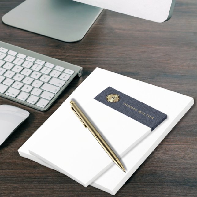 Post-it® Gold Monogram Navy Blue Leather Look Elegant (Créateur téléchargé)