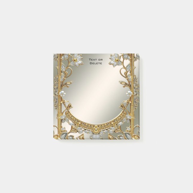 Post-it® Gold Ornate White Floral Post it Notes (Devant)