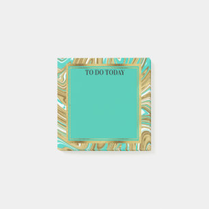 Post-it® Gold personnalisé et marbre Turquoise Aquarelle 3x