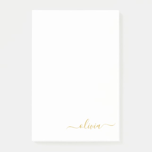 Post-it® Gold White Modern Script Girl Monogramme Nom (Devant)