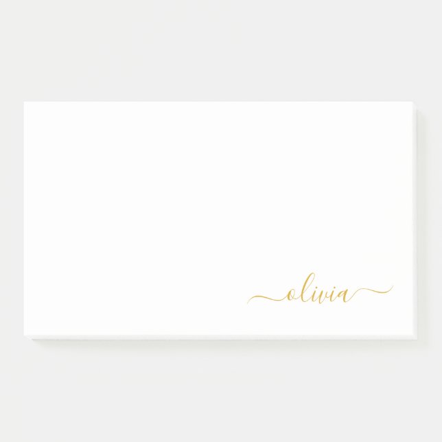 Post-it® Gold White Modern Script Girl Monogramme Nom (Devant)